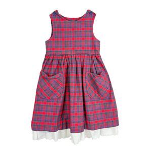Vintage 90s Unbranded Girls Plaid Holiday Plaid Red Cotton Dress - 6X 6